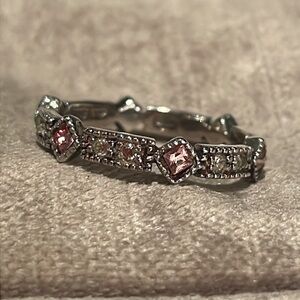 Pink & Crystal 925 Sterling Band size 6.75